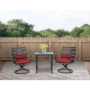 Hanover Montclair 3-Piece Bistro Dining Set with 2 Swivel Rockers and a 27" Square Table - Chile Red, , hires