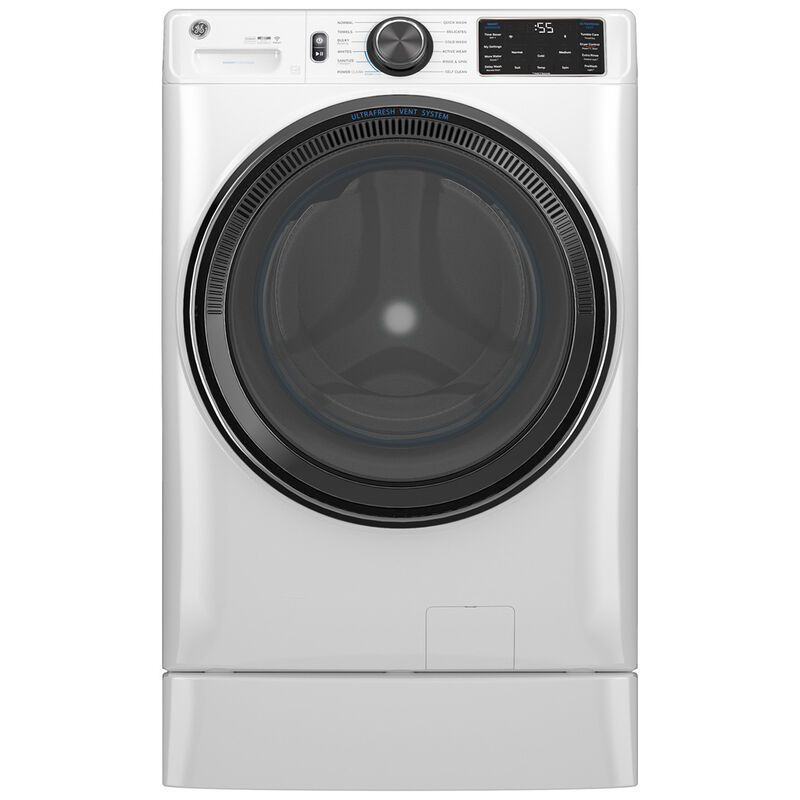 GE 28 in. 5.0 cu. ft. Smart Stackable Front Load Washer with OdorBlock, Sanitize Cycle & Steam Cycle - White, White, hires