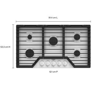 Whirlpool 36 in. 5-Burner Natural Gas Cooktop With Simmer Burner & Power Burner - White, White, hires