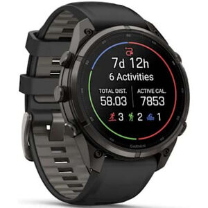 Garmin fenix 9 Pro 47 mm, AMOLED Smart Watch - Carbon Gray DLC Titanium with Black/Pebble Gray Silicone Band, , hires