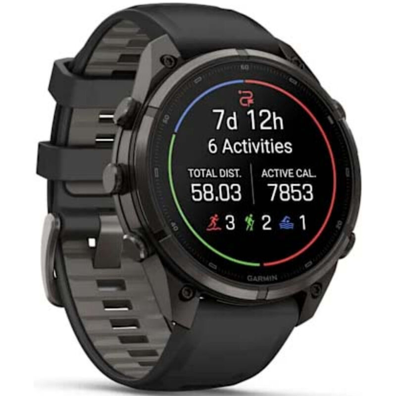 Garmin fenix 9 Pro 47 mm, AMOLED Smart Watch - Carbon Gray DLC Titanium with Black/Pebble Gray Silicone Band, , hires