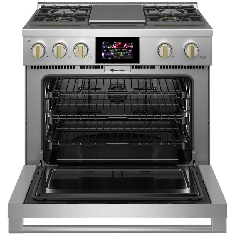 Monogram Statement Series 36 in. 5.7 cu. ft. Smart Air Fry True European Convection Dual Fuel Range with 4 Sealed Burners & Griddle - Stainless Steel, , hires
