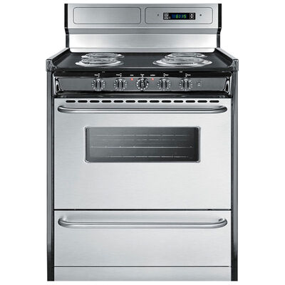 Summit 30 in. 3.7 cu. ft. Oven Freestanding Electric Range with 4 Coil Burners - Stainless Steel | TEM230BKWY