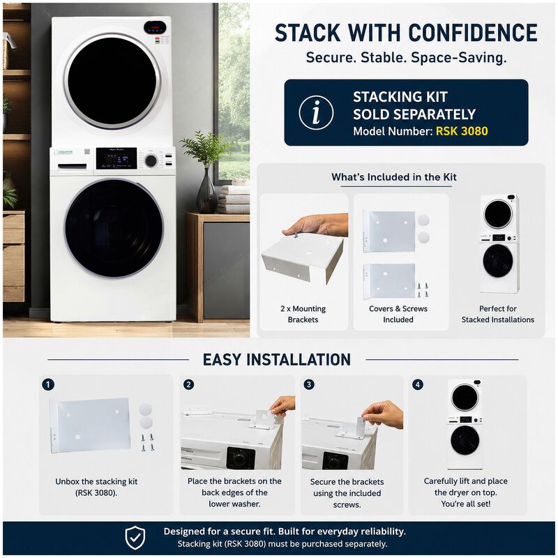 Equator Compact 24 in. 1.57 cu. ft. Electric Front Load Laundry Center with Sensor Dry, Pet & Sanitize Cycle - White, , hires