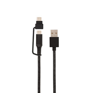 Helix Dual USB-A to USB-C or Micro USB 10ft Cable - Black, , hires