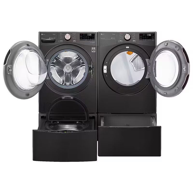 LG 27 in. 4.5 cu. ft. Smart Stackable Front Load Washer with Sanitize & Steam Wash Cycle - Black Steel, Black Steel, hires