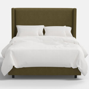 Skyline Furniture Linen Fabric Upholstered Queen Size Wingback Bed - Olive, , hires