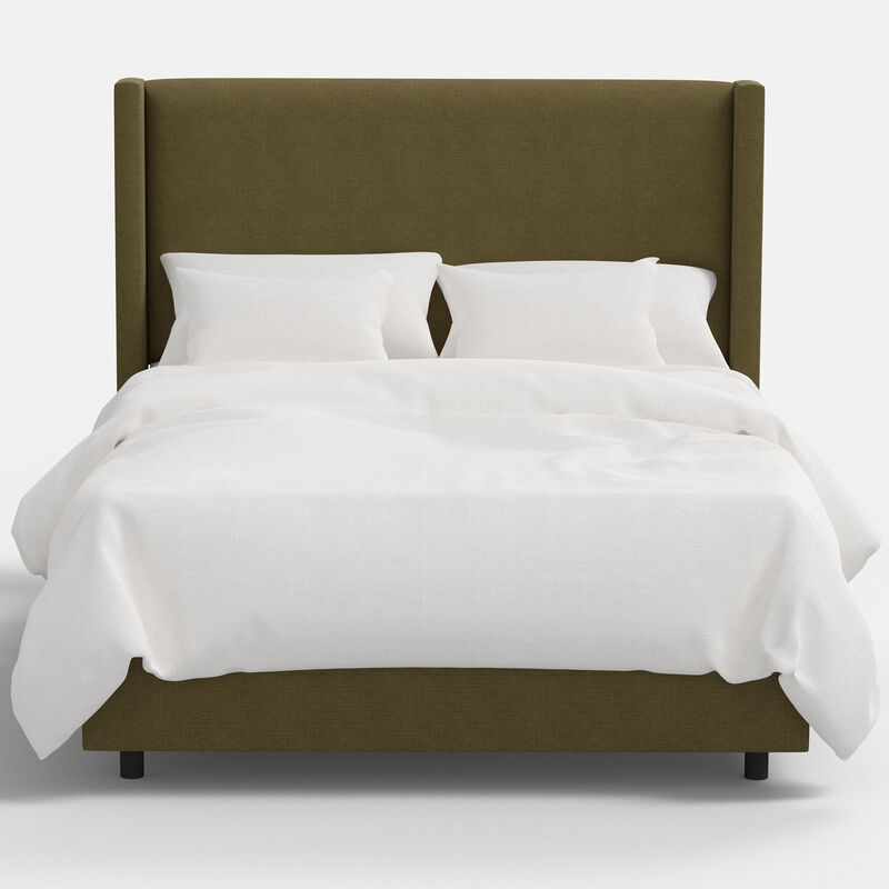 Skyline Furniture Linen Fabric Upholstered Queen Size Wingback Bed - Olive, , hires