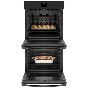 GE 27" 8.6 Cu. Ft. Electric Smart Double Wall Oven with True European Convection & Self Clean - Black, Black, hires