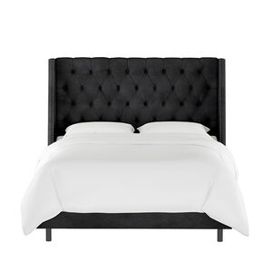 Skyline California King Nail Button Tufted Wingback Bed in Velvet - Black, Black, hires