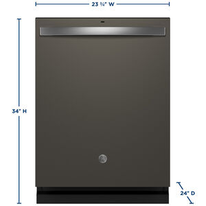GE 24 in. Top Control Flush-Mount Dishwasher with 47 dBa Sound Level, 3rd-Rack & Dry Boost - Fingerprint Resistant Slate, Slate, hires