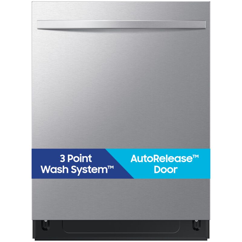 Samsung 24 in. Top Control Flush-Mount Dishwasher with 48 dBA Sound Level, 3rd-Rack & AutoRelease Door Drying - Fingerprint Resistant Stainless Steel, , hires