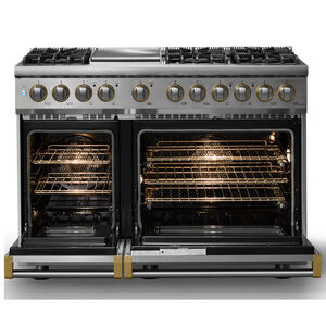 Viking 5 Series 48 in. 7.3 cu. ft. True European Convection Double Oven Dual Fuel Range with 6 Sealed Burners & Griddle - Stainless Steel, , hires