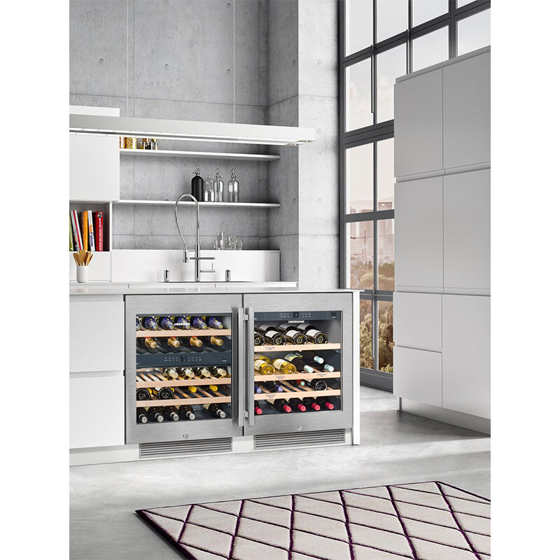 Liebherr 24 in. Undercounter Wine Cabinet with Wood Racks, Dual Temperature Zones & 34 Bottle Capacity - Stainless Steel, , hires