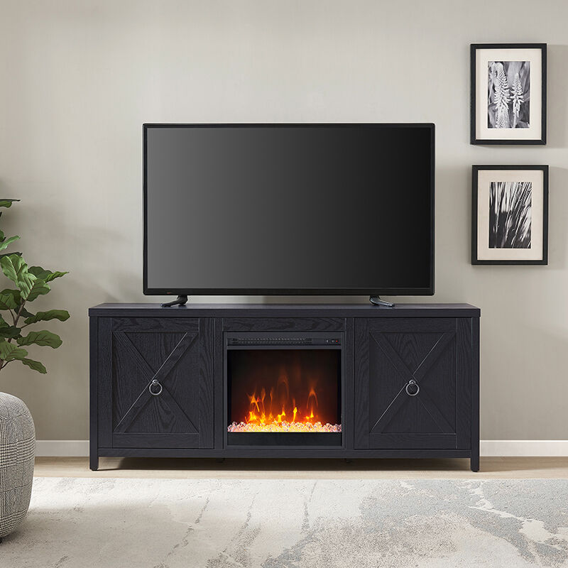 Hudson & Canal Granger 58" TV Stand with Crystal Fireplace Insert- Black, , hires
