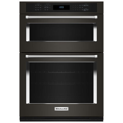 KitchenAid 27 in. 5.7 cu. ft. Electric Oven/Microwave Combo Wall Oven with True European Convection & Self Clean - Black Stainless Steel with PrintShield Finish | KOEC527PBS