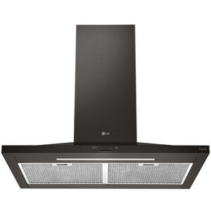 LG 36 in. Ducted Chimney Style Range Hood with 600 CFM, 5 Fan Speeds & 1 LED Light - Black Stainless, Black Stainless, hires