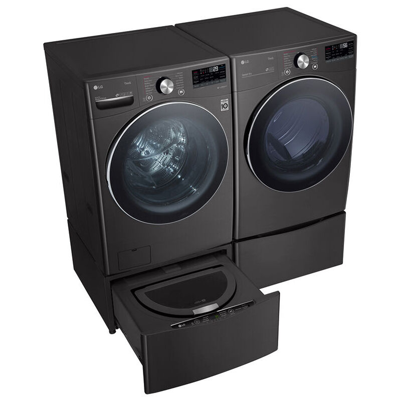 LG 27 in. 7.4 cu. ft. Smart Stackable Round-Door Electric Dryer with Tempered Glass, Built-In Intelligence, Sensor Dry, Turbo Steam, Sanitize & Steam Cycle - Black Steel, Black Steel, hires