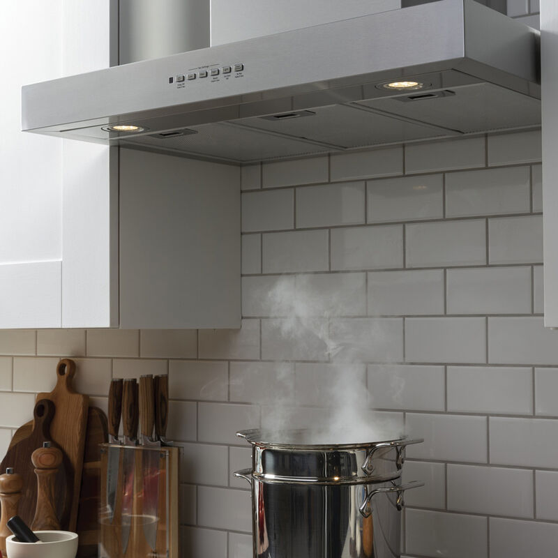 GE 36 in. Chimney Style Range Hood with 4 Speed Settings, 350 CFM & 2 LED Lights - Stainless Steel, , hires