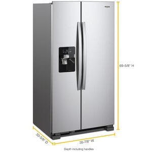 Whirlpool 36 in. 24.6 cu. ft. Side by Side Refrigerator with Ice & Water Dispenser - Monochromatic Stainless Steel, , hires