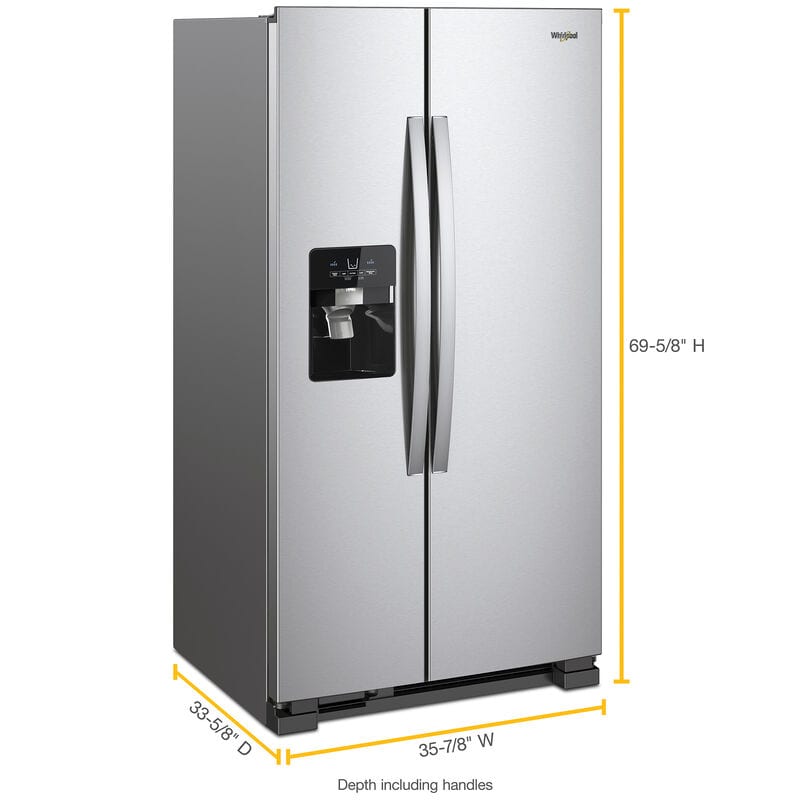 Whirlpool 36 in. 24.6 cu. ft. Side by Side Refrigerator with Ice & Water Dispenser - Monochromatic Stainless Steel, , hires