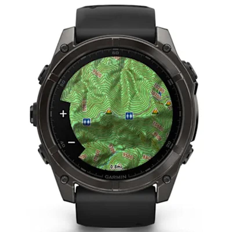 Garmin f nix 8 51 mm, AMOLED Smart Watch - Sapphire, Carbon Gray DLC Titanium with Black/Pebble Gray Silicone Band, , hires