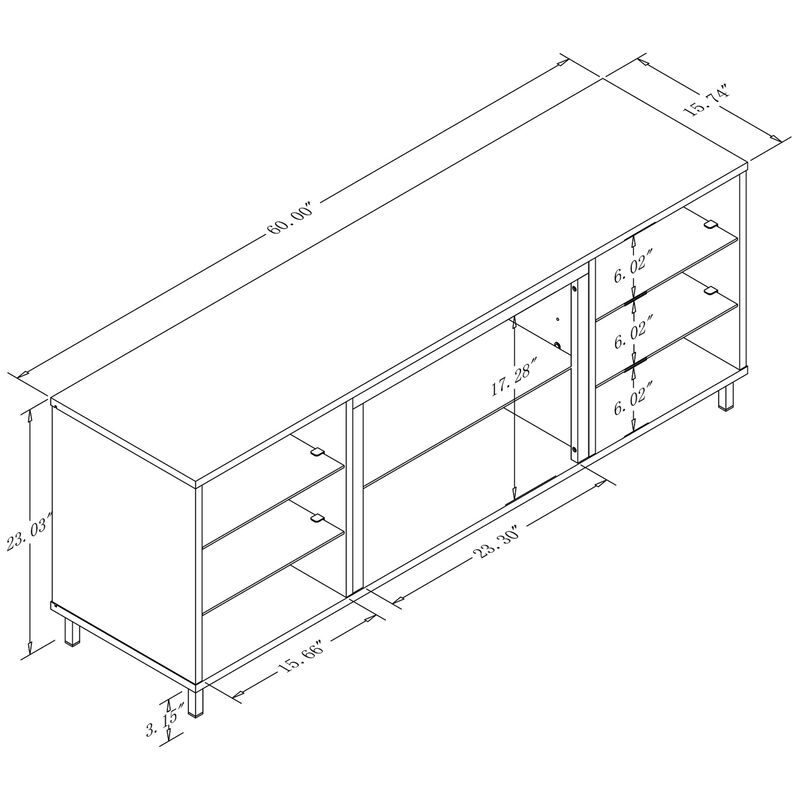 Manhattan Comfort Brighton 60" TV Stand with Glass Shelves & Media Wire Management - Onyx, , hires