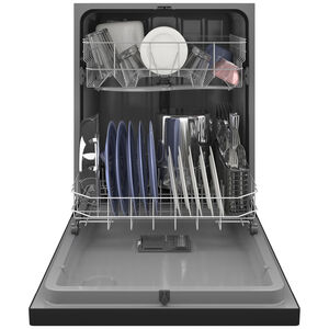 GE 24 in. Built-In Dishwasher with Front Control, 59 dBA Sound Level, 12 Place Settings & 4 Wash Cycles - Black, Black, hires