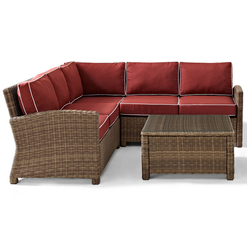Crosley Bradenton 4 Piece Outdoor Wicker Sectional Set - Sangria, , hires