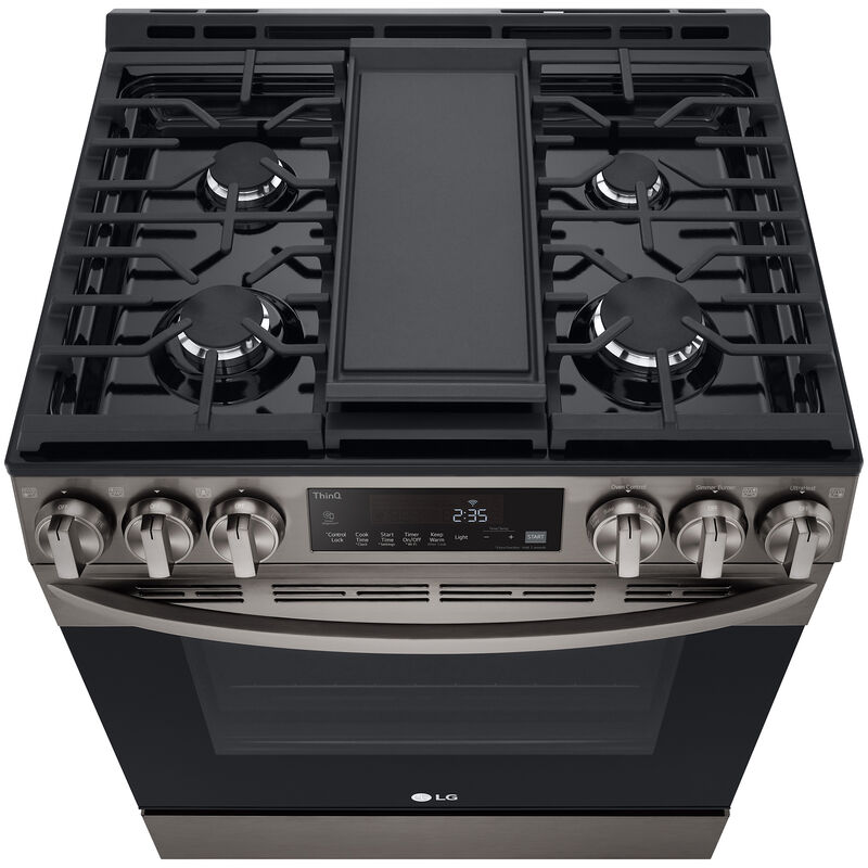 LG 30 in. 5.8 cu. ft. Smart Air Fry Convection Oven Slide-In Gas Range with 5 Sealed Burners - PrintProof Black Stainless Steel, PrintProof Black Stainless Steel, hires