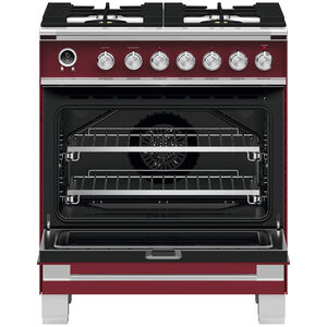 Fisher & Paykel Series 9 Classic 30 in. 3.5 cu. ft. Convection Oven Freestanding Dual Fuel Range with 4 Sealed Burners - Red, , hires
