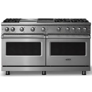 Viking 5 Series 60 in. 8.0 cu. ft. Standard Convection Double Oven Gas Range with 6 Sealed Burners, Grill & Griddle - Stainless Steel - Natural Gas, Polished Chrome Trim Option, , hires