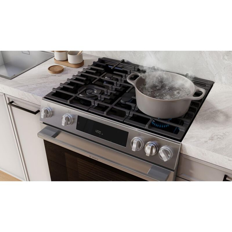 Bosch 300 Series 30 in. 5.8 cu. ft. Air-Fry Standard Convection Slide-In Gas Range with 5 Sealed Burners - Stainless Steel, , hires