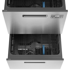 GE Profile 24 in. Smart Double Dishwasher Drawer with Front Control, 48 dBA Sound Level & Pocket Handle - Fingerprint Resistant Stainless, , hires