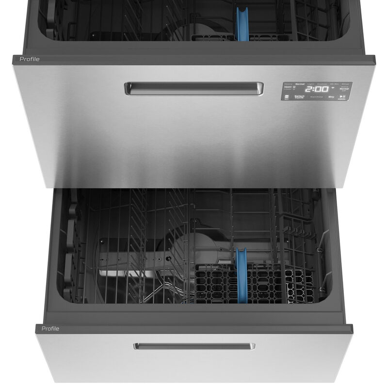 GE Profile 24 in. Smart Double Dishwasher Drawer with Front Control, 48 dBA Sound Level & Pocket Handle - Fingerprint Resistant Stainless, , hires