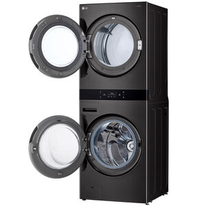 LG 27 in. 5.0 cu. ft. Smart Gas Front Load WashTower with AI Sensor Dry, TurboSteam, Allergiene Cycle, ezDispense, AI DD 2.0 Advanced Washing, Sensor Dry, Sanitize & Steam Cycle - Black Steel, , hires