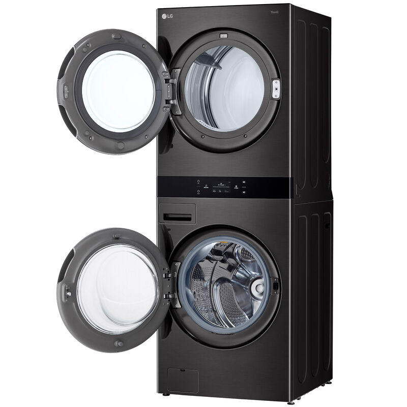 LG 27 in. 5.0 cu. ft. Smart Gas Front Load WashTower with AI Sensor Dry, TurboSteam, Allergiene Cycle, ezDispense, AI DD 2.0 Advanced Washing, Sensor Dry, Sanitize & Steam Cycle - Black Steel, , hires