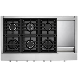 KitchenAid 48 in. 6-Burner Natural Gas Rangetop with Griddle & Simmer - Stainless Steel, , hires