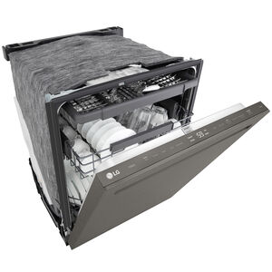 LG 24 in. Top Control Flush-Mount Smart Dishwasher with 46 dBA Sound level, 3rd-Rack, Dynamic Heat Dry with AutoVent Dry & Pocket Handle - Black Stainless Steel, , hires