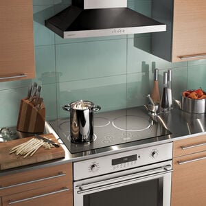 Monogram 30 in. Convertible Chimney Style Range Hood with 420 CFM, 4 Fan Speeds & 2 Halogen Lights - Stainless Steel, , hires