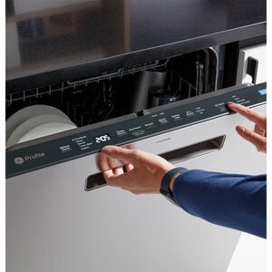 GE Profile 24 in. Top Control Flush-Mount Smart Dishwasher with 44 dBa Sound Level, 3rd-Rack, Dry Boost & Pocket Handle - Fingerprint Resistant Stainless, , hires