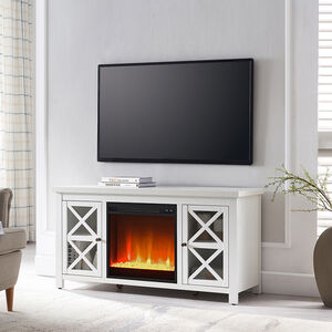 Hudson & Canal Colton TV Stand with Crystal Fireplace Insert - White, , hires