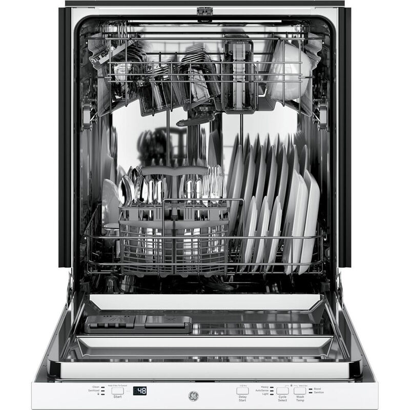 GE 24 in. Top Control Flush-Mount Dishwasher with 51 dBa Sound Level, Condensate Dry & Pocket Handle - White, White, hires