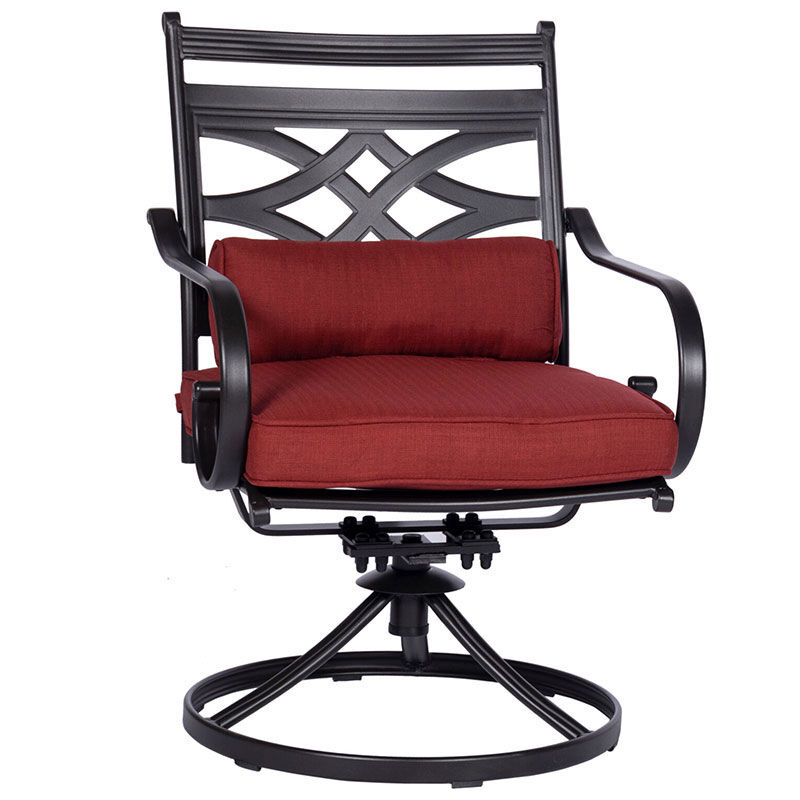 Hanover Montclair 3-Piece Bistro Dining Set with 2 Swivel Rockers and a 27" Square Table - Chile Red, , hires