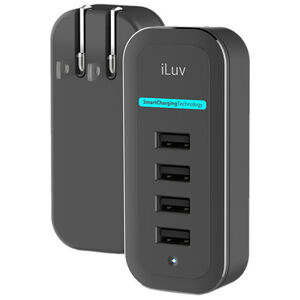 iLuv Rockwall 4 Compact 4-Port USB Wall Charger (Black)