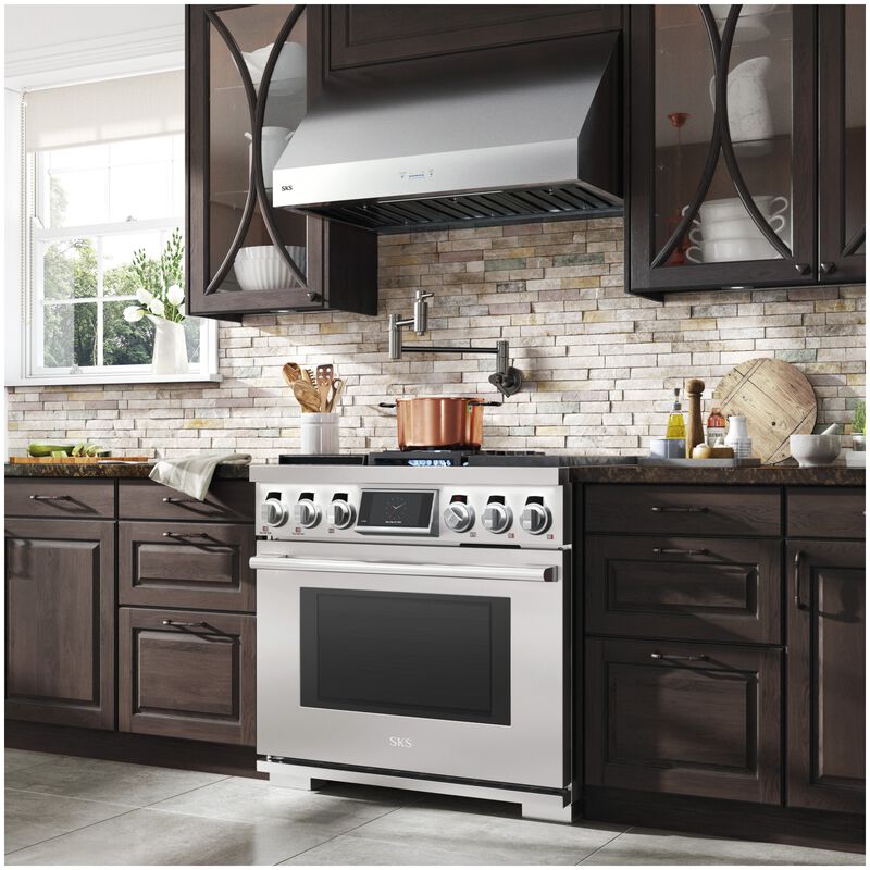 SKS 36 in. 6.3 cu. ft. Smart Standard Convection Steam Dual Fuel Range with 2 Sealed & 2 Induction Burners - Stainless Steel, , hires