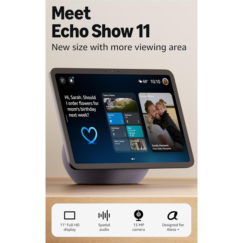 Amazon Echo Show 11, Vibrant Full-HD 11" display with more viewing area and spatial audio, designed for Alexa+ (Graphite), , hires