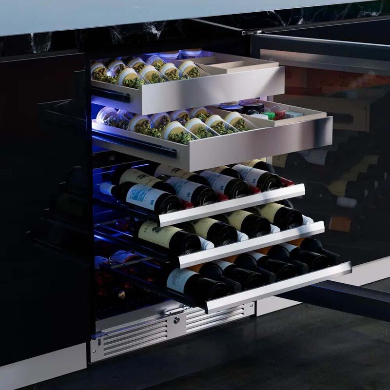 XO 24 in. Undercounter Wine Cooler with Metal Racks, Dual Temperature Zones & 30-Bottle Capacity - Custom Panel Ready, , hires
