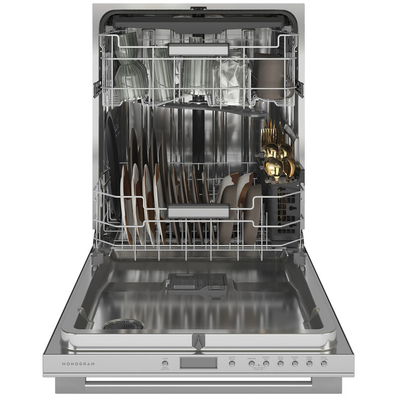 Monogram 24 in. Smart Built-In Dishwasher with Top Control, 42 dBA Sound Level, 16 Place Settings, 7 Wash Cycles & Sanitize Cycle - Stainless Steel, , hires