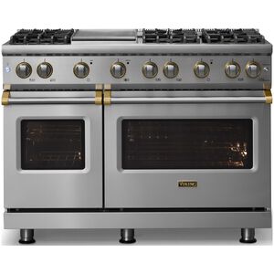 Viking 5 Series 48 in. 6.1 cu. ft. Standard Convection Double Oven Gas Range with 6 Sealed Burners & Griddle - Stainless Steel, , hires